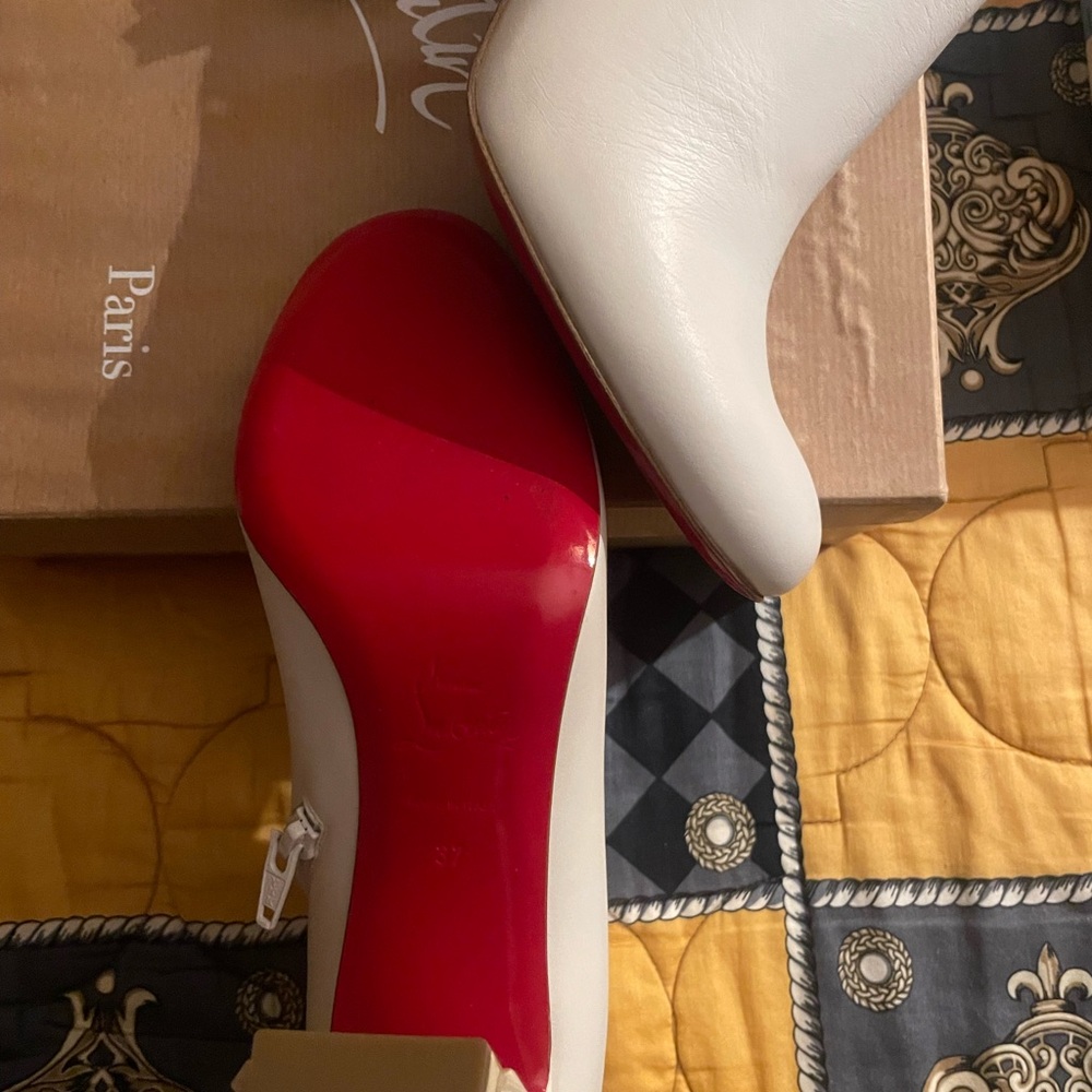 Christian Louboutin White Leather Studded Heel Ankle Boots - Picture 3 of 13